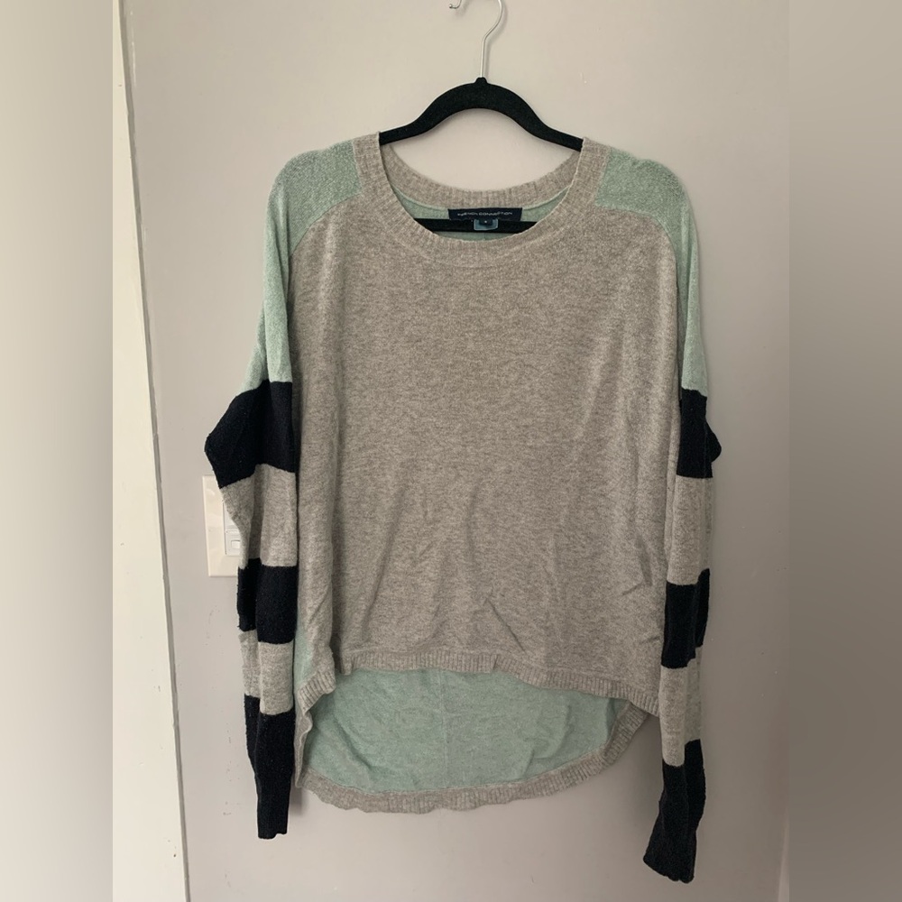 French Connection oversized S high-low sweater in grey, black, and minty blue